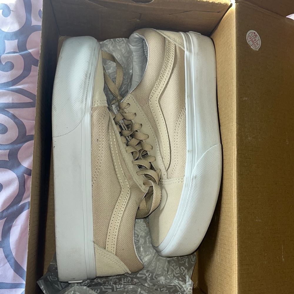 Beige Platform Vans Sneakers